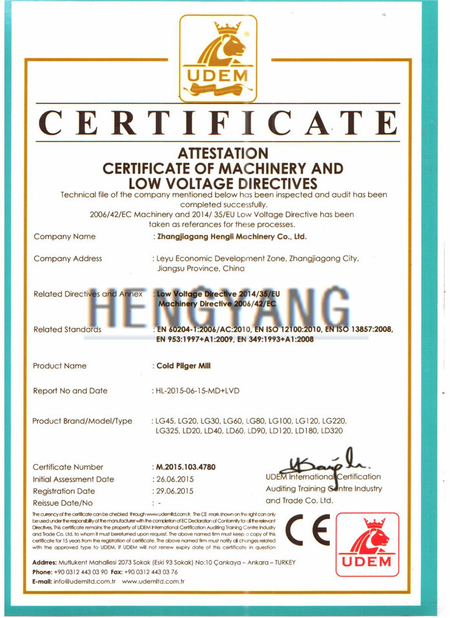Chine Zhangjiagang Hengli Technology Co.,Ltd certifications